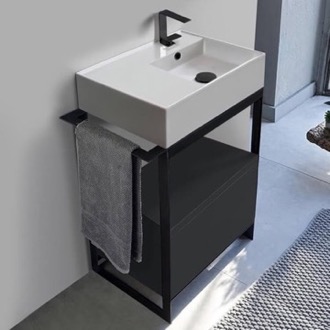 Console Bathroom Vanity Modern Powder Room Console Vanity with Black Cabinet, 27 Inch, Free Standing Scarabeo 5117-SOL1-49